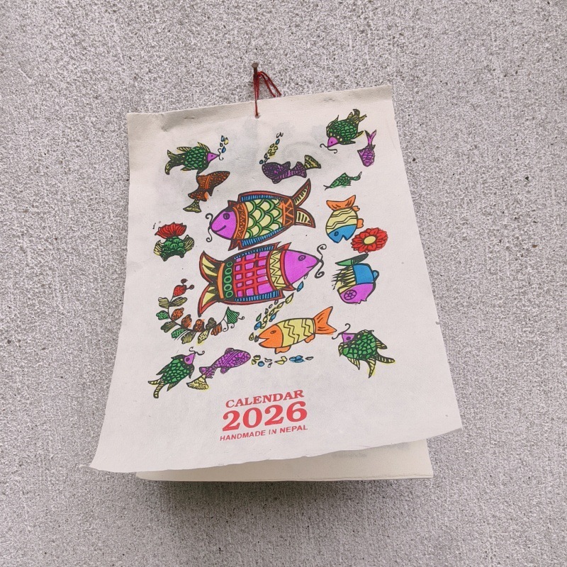 ネパール手作りロカ紙チベット紙カレンダー大 31*23 センチメートル 2026 壁掛けカレンダー壁掛け絵画アクセサリー屋内|undefined