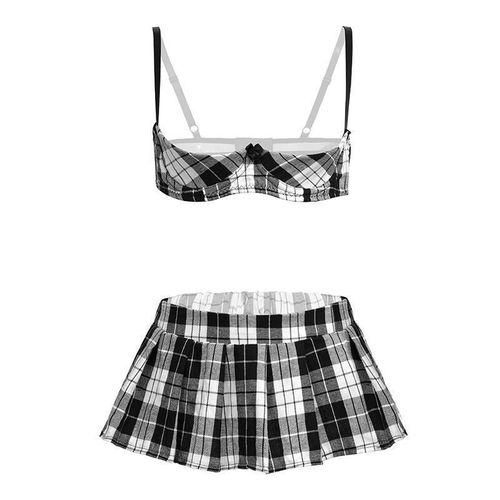 Lingerie sexy steel cup shaping campus JK grid school uniform pure desire style college style super short pleated skirt set