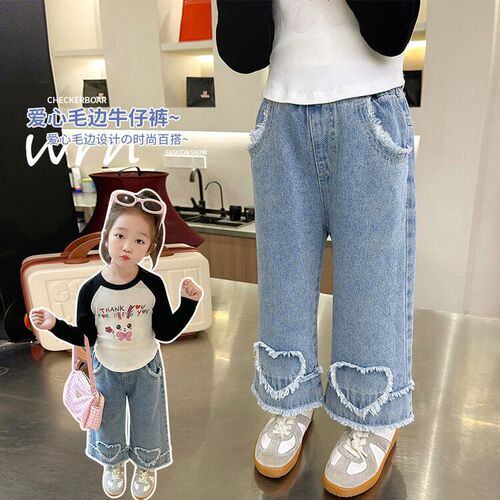 Girls 'jeans spring new children's Korean style loose girls' western-style baby middle and small children's straight wide-leg pants