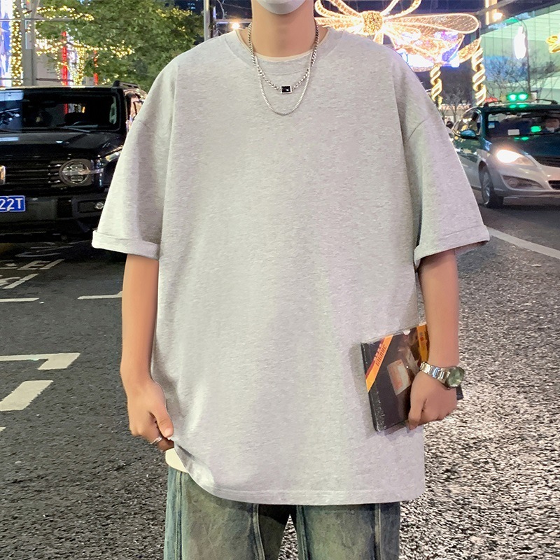 220グラムの重いポンドの純綿の夏の半袖のtシャツの男性のゆったりしている紳士服のtシャツの半袖の純色の底のシャツは二開することができます。|undefined