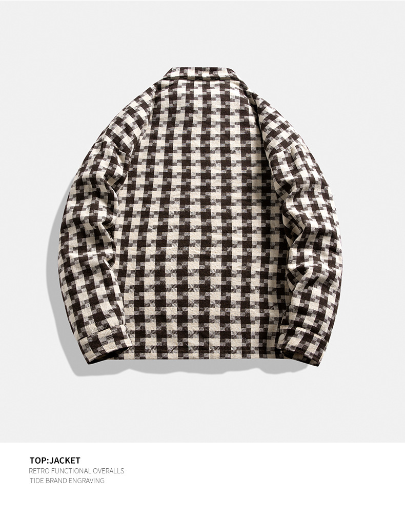 Men's Knitted Plaid Jacket Loose Lapel Shirt Style For Couples_voghion.com