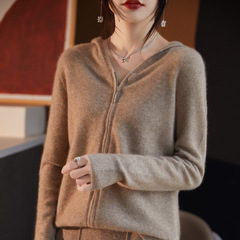 一线成衣100%纯羊毛帽衫女软糯无压时尚百搭连帽毛衣复古雅致毛衣