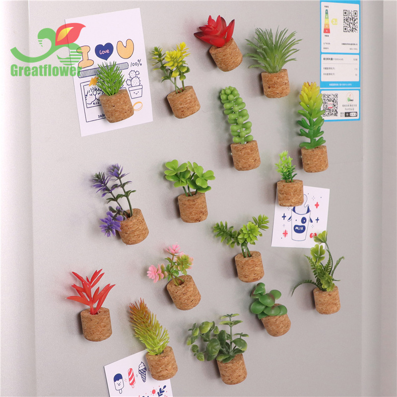 Simulación de suministro transfronterizo suculenta flor artificial en maceta Corcho decoración del coche simulación planta tapón de vino refrigerador pegatinas al por mayor