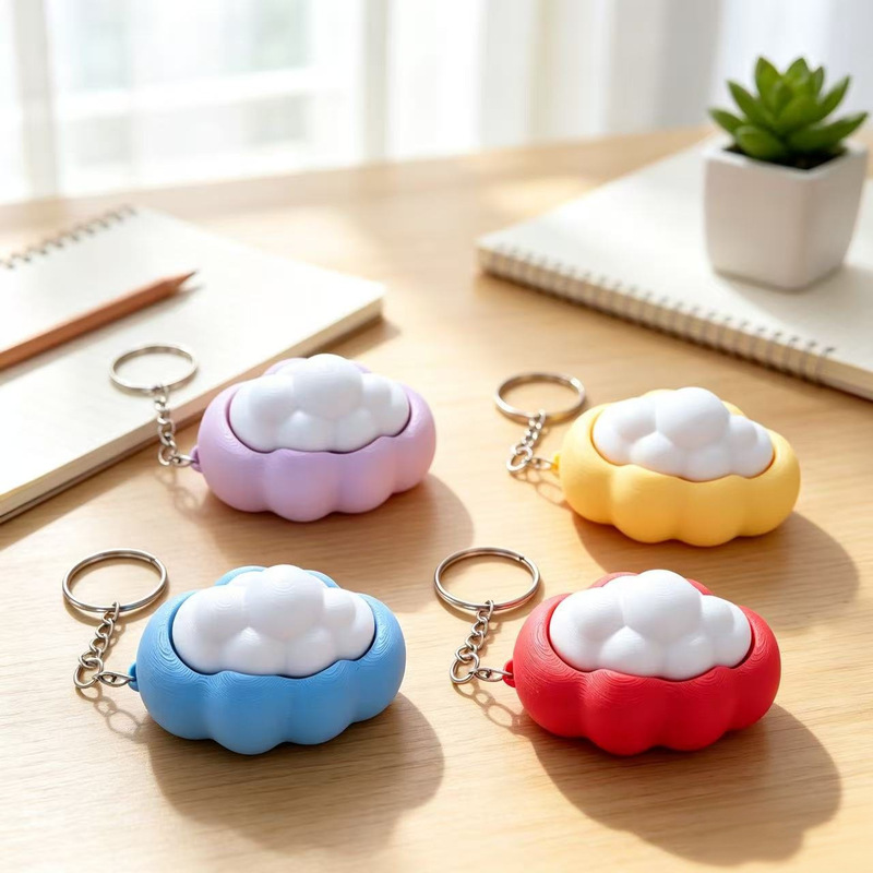 Cross-border bestseller 3D printed clicker fluffy cloud stress-relief button mechanical key finger press keychain pendant