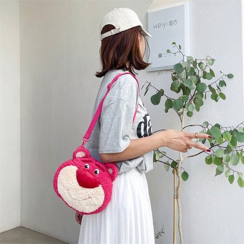 Children's bags  new Internet celebrity cute strawberry bear plush girl boy baby outing shoulder bag