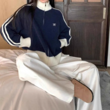 女装十三行棒球服外套女春秋新款拼接拉链小个子毛衣潮外套女秋冬