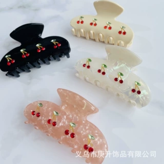 跨境可定制欧阳娜娜同款樱桃派抓夹后脑勺发夹醋酸鲨鱼夹发饰少女