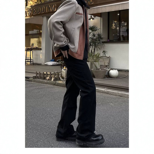 2025 Black Wash Retro Distressed Bootcut Straight Leg Flare Denim Pants Pure Black