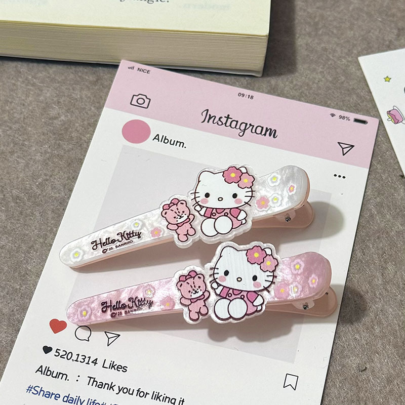 Cute Cherry Blossom Cat One-Word Clip Duckbill Clip New Cartoon Girl Heart Bangs Clip Sweet Ins Style Hair Clip