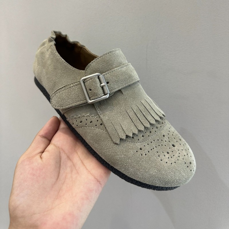 羊皮版~复古小众流苏皮带扣圆头丑萌勃肯平底单鞋女秋冬季乐福鞋|undefined