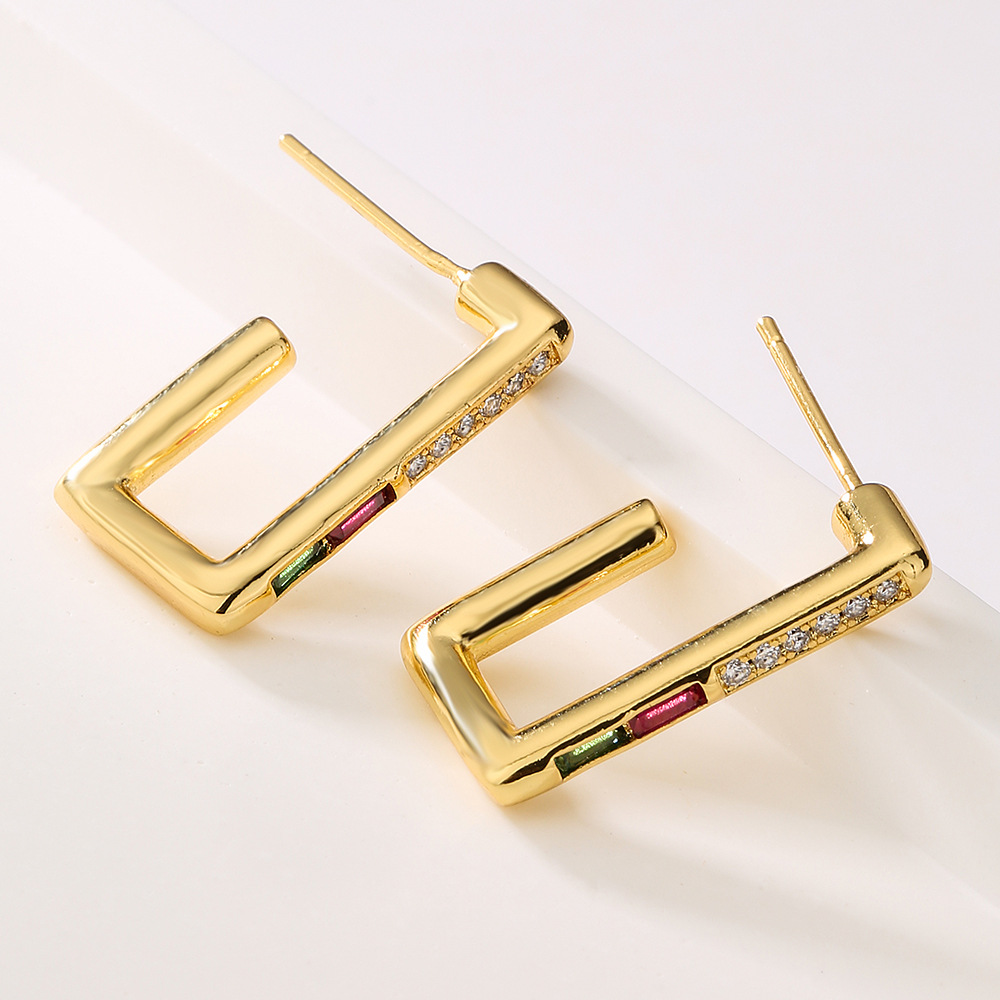 Fashion Geometric Copper Inlay Zircon Ear Studs 1 Pair