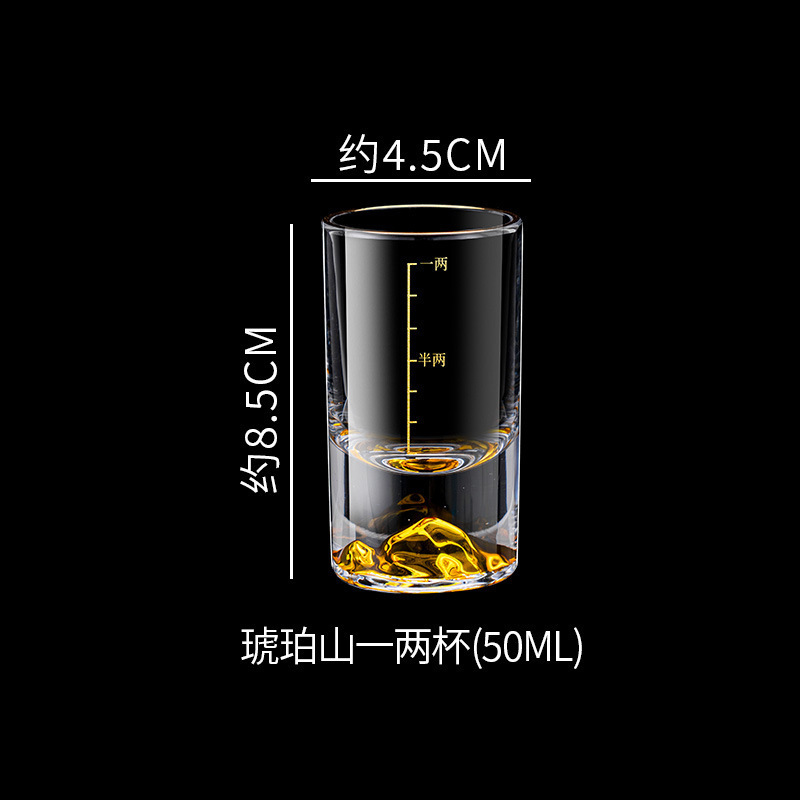 Taza de licor de alta calidad pintada de oro con dos tazas de licor de Jinshan con una escala doméstica de dos tazas de licor de montaña azul dispensador de vinos de vidrio conjunto de vinos