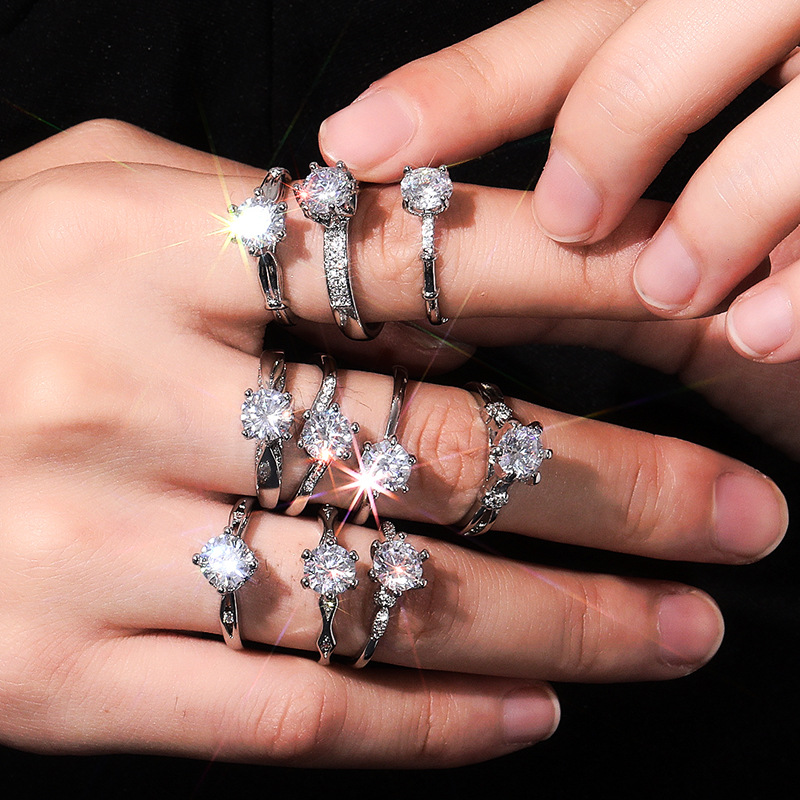 Live supply imitation moissanite ring eight hearts eight arrows 1 karat high-end proposal diamond ring female manufacturers wholesale