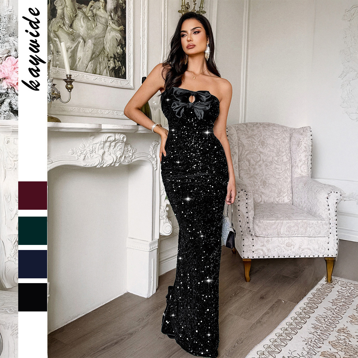 Cross-Border European and American Party Evening Dress Strapless Bow Long Dress Women's Clothing 2025 Autumn Amazon Independent Station