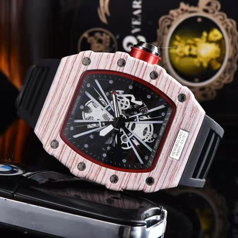 2023 neue hohle Geisterkopf-Quarzuhr, modische tonnenförmige Holzmaserung, Herrenuhr mit Kalenderuhr_voghion.com
