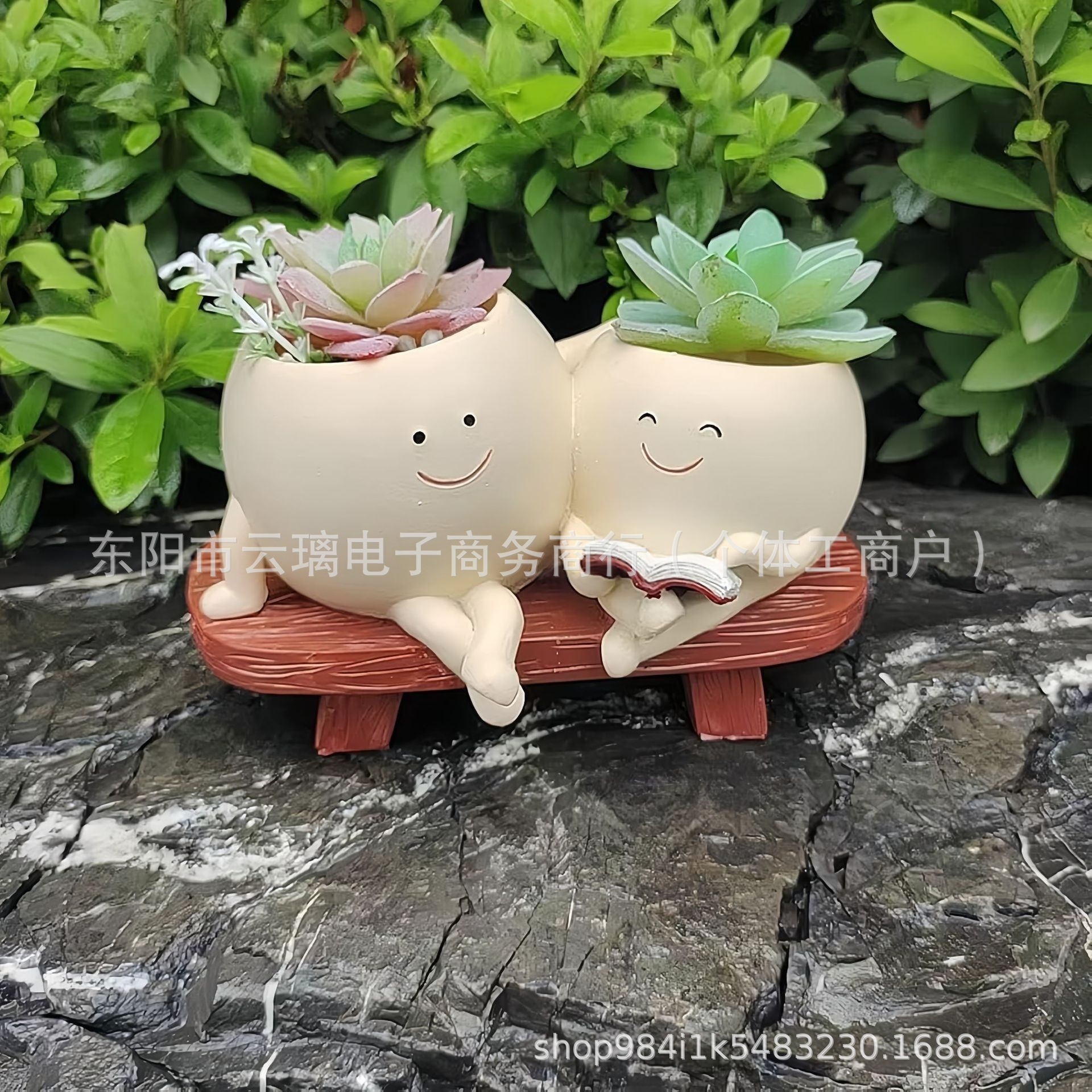 Creatividad transfronteriza nueva oficina en el hogar maceta de flores carnosas lindas mecedoras cara redonda sentada piano planta de maceta de flores para dos personas