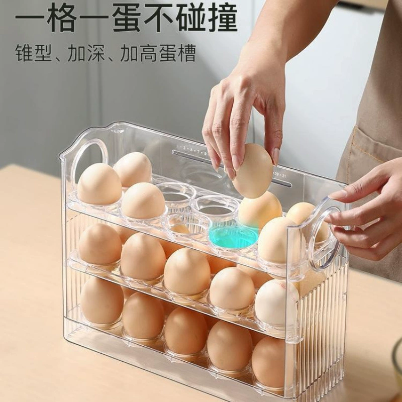 Egg storage box, 3-layer refrigerator egg holder 30-egg capacity, flip-access side-door rack
