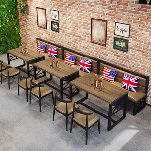 Restaurant barbecue shop restaurant dining table and chair cleaning bar commercial industrial style deck sofa combination iron solid wood table and chair