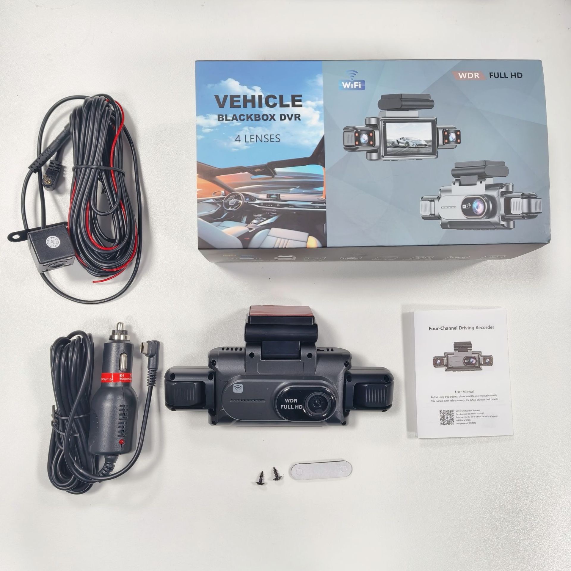 Cross-Border 3.0inch Hd Dash Cam with Four Cameras, Wifi Mobile Phone Connectivity, High-Definition Night Vision, Four-Lens Video Recording