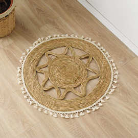 ins田园风草编地垫 家用蒲草编织飘窗坐垫瑜伽垫 榻榻米地毯地垫