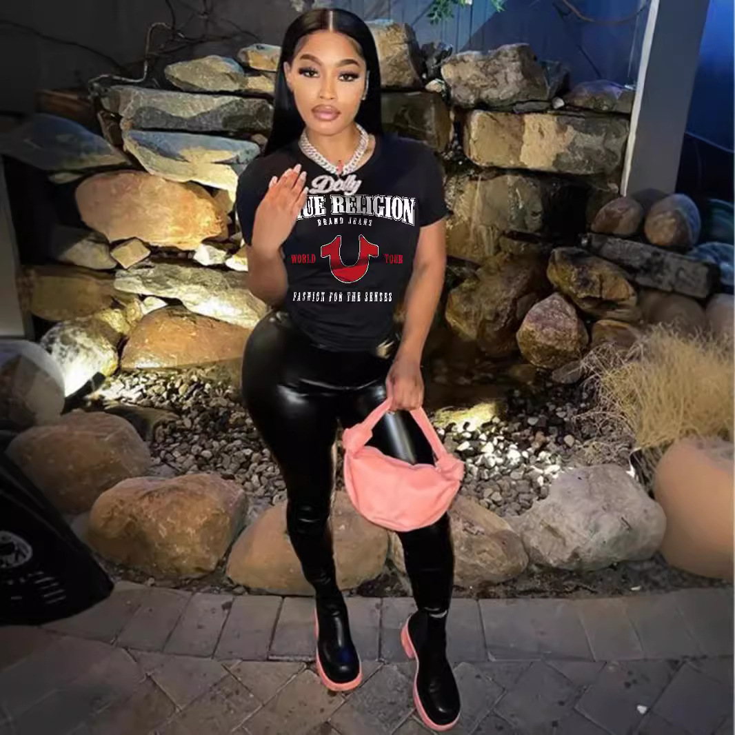 250313Temu Cross-Border Independent Station New European and American Clothing Letter Printed Short-Sleeved T-Shirt Trbottomyy Women's Base