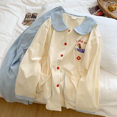 纯棉睡衣女春秋季新款可爱腊肠狗卡通开衫长袖宽松少女家居服套装