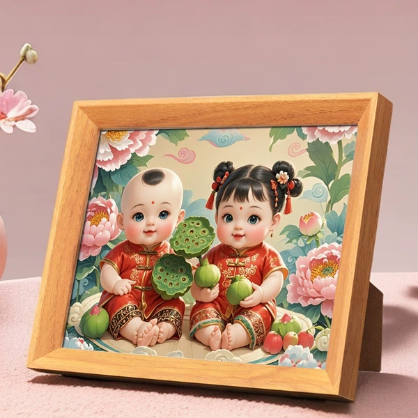 Lotus Takako-Dragon and Phoenix 1-(wooden frame) elm color