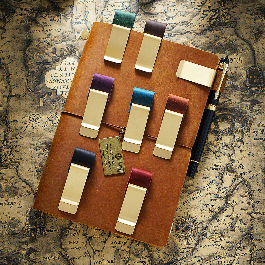 Accesorios para cuaderno de viajero TRAVELER'S, marcapáginas, clip para bolígrafo, billetera de metal, cuero retro
