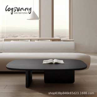 Sili style black solid wood tea table simple light luxury living room designer tea table Net red sun bed & breakfast log tea table