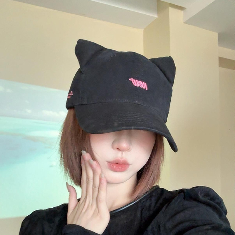 甜美猫耳朵棒球帽子女款日系甜美休闲百搭宽檐大头围显脸小鸭舌帽|undefined