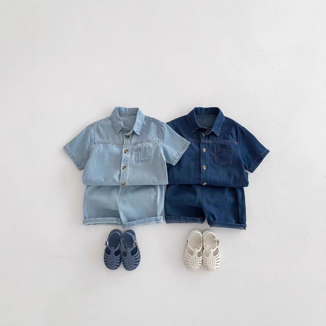 Boys' Summer Outfit New Style Infant Korean Denim Clothing Unisex Short-Sleeve Jeans Trendy Two-Piece Set