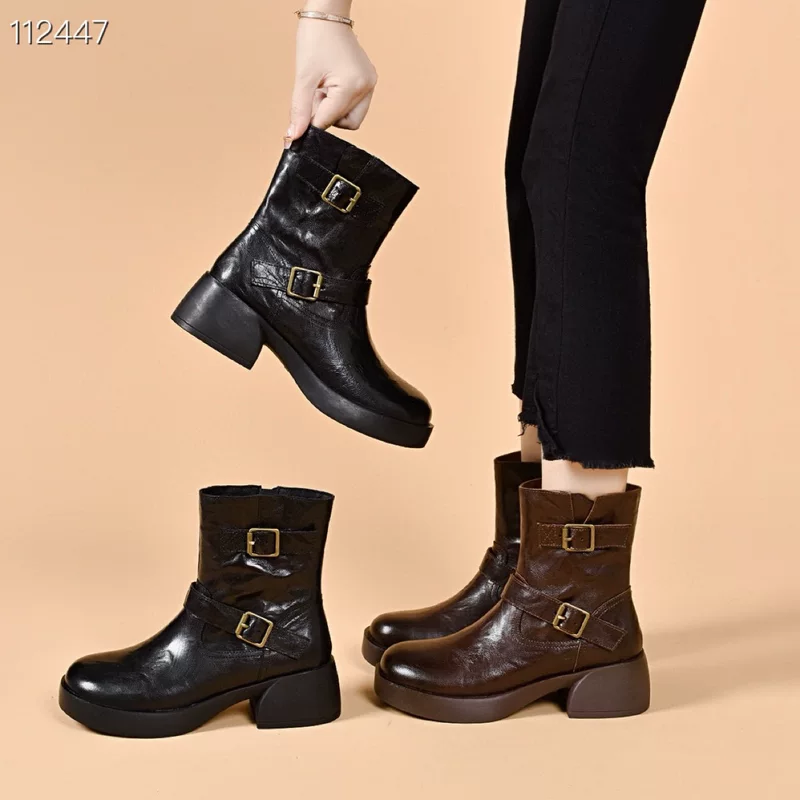 Мартенс, зимняя тёплая кожаная обувь low boots, модные туфли, коровья кожа