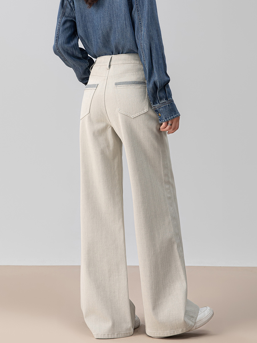Quần jeans ống rộng chuông Xinge cạp cao dáng xòe nhẹ dài chấm đất — màu xám trắng