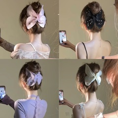 スーパーフェアリープリンセススタイルチュールラインストーン象嵌グリッパー多用途フェアリースタイルヘアアクセサリー蝶の羽スタイル誕生日ヘアピン