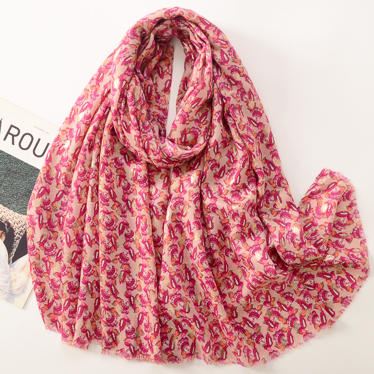 Comercio exterior nuevo bronceado flor tambor impresión algodón y lino sensación bufanda otoño e invierno cálido chal moda suave satén bufanda de algodón