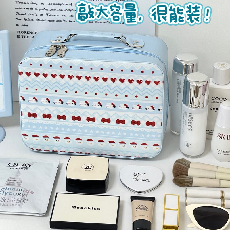 オリジナルのかわいいプリント化粧箱高颜値大容量スキンケア収納スーツケース鏡付き化粧バッグ|undefined