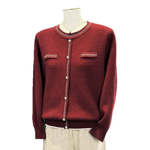 Mom's Autumn/Winter Scandalous Red Fleece Lining Shirt for Xibo's Wedding Banquet, Lifelong Love Thick Knit Sweater for Women