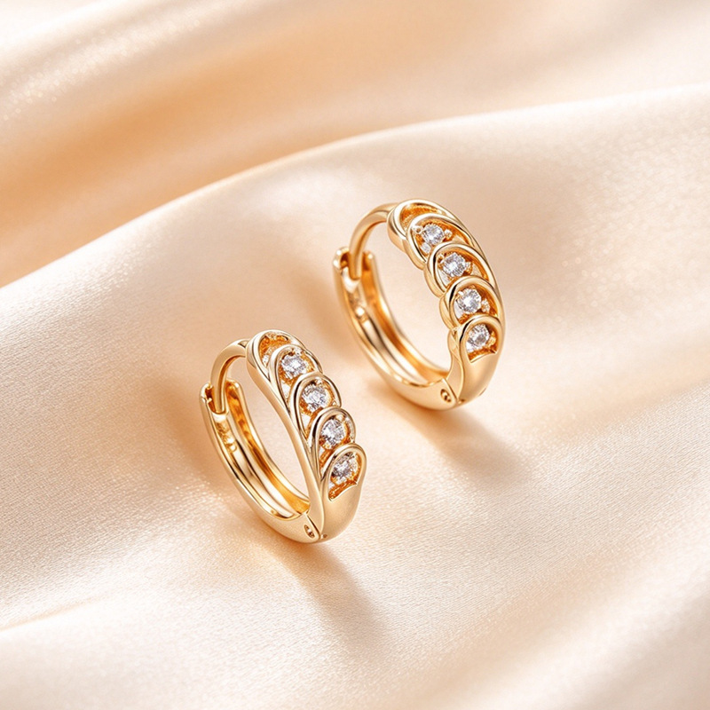 Pendientes de Aro con Zirconia de Aleación de Cobre Bañado en Oro de 18K