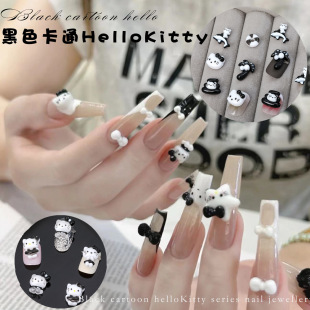 Hot sale Hello Kitty nail art jewelry cute classic KT cat three-dimensional black and white swimming ring sweet cool resin nail art decoration