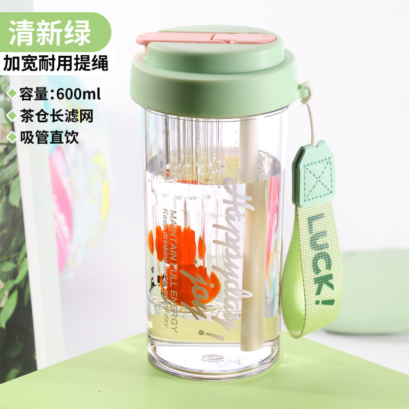 女の子用の透明なポータブルプラスチックカップ、アウトドアスポーツストローカップ、シンプルな高温耐性のティーセパレーター付きフラワーティーカップ|undefined