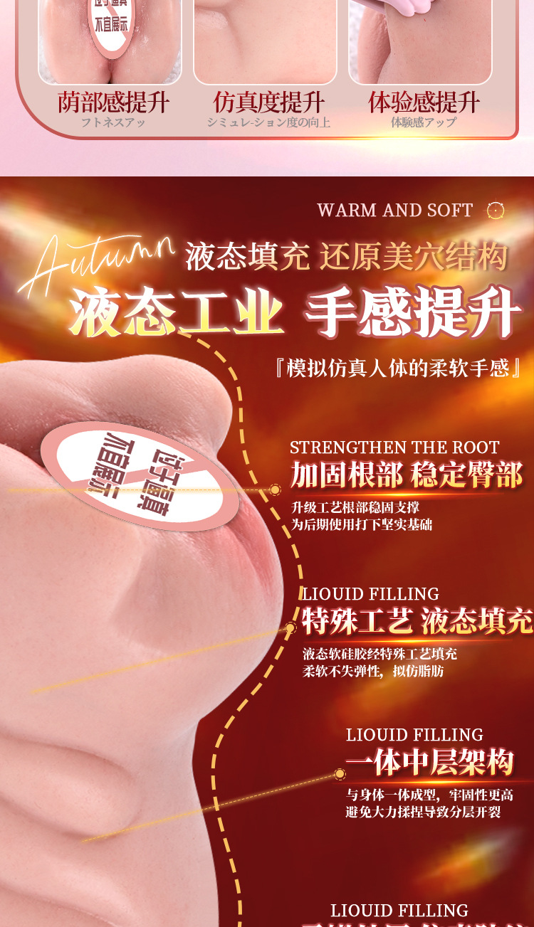 Jiuai Silicone Manual Male Masturbator Cup, Half-Body Doll Design, Flesh Tone — detail image 3