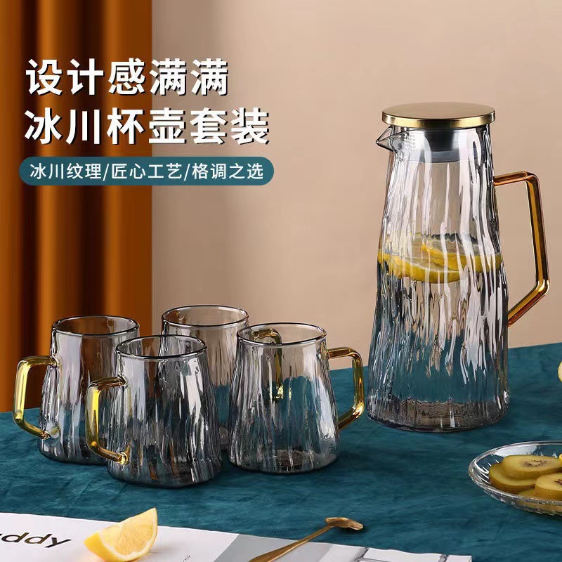 Botella de agua fría de vidrio de alto valor para el hogar de verano sala de estar botella de agua fría de vidrio de gran capacidad juego de tetera de burbujas