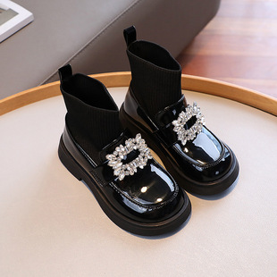 Girls' Short Boots Children's Black Small Leather Shoes 2024 Spring and Autumn New Arrival Little Girl Martins Boots Soft Sole Fashion Socks Boots Trendy