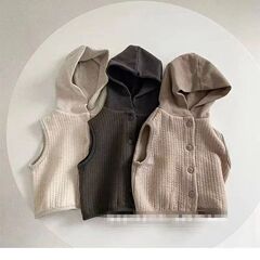 Japanese-style waistcoat~ Baby spring and autumn vest fashionable round neck spring and autumn jacket for outerwear Korean-style baby hooded vest trendy