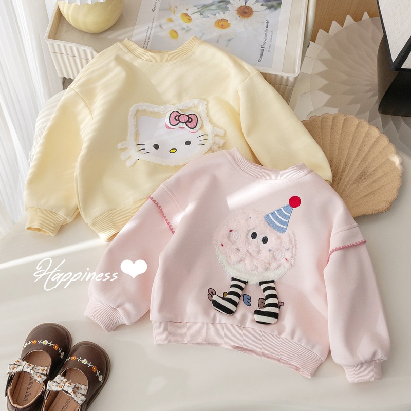 Girls' Fashionable Embroidered Sweatshirt 2026 Spring and Autumn New Stylish Top Korean Style Cute 3D Pullover for Babies