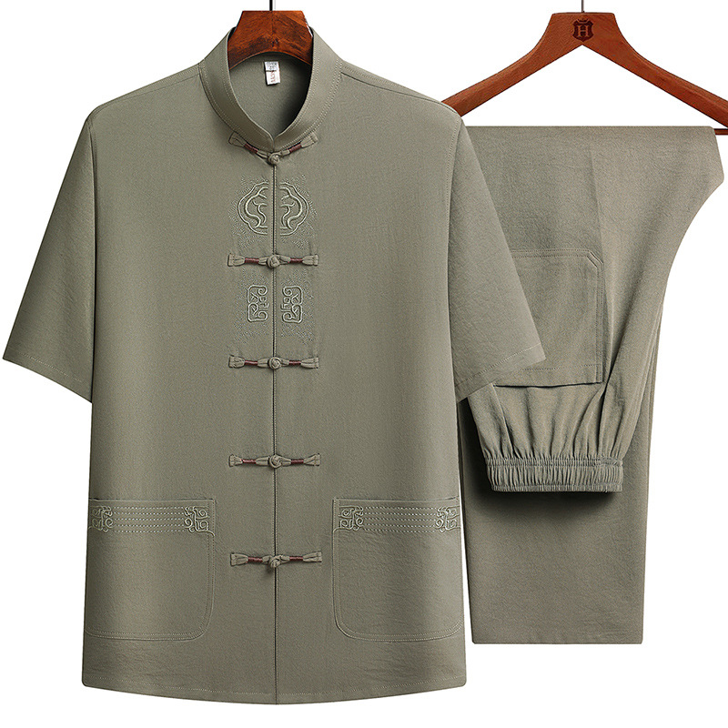 唐装男春夏装外套中国风爷爷薄款中老年汉服老人衣服爸爸套装