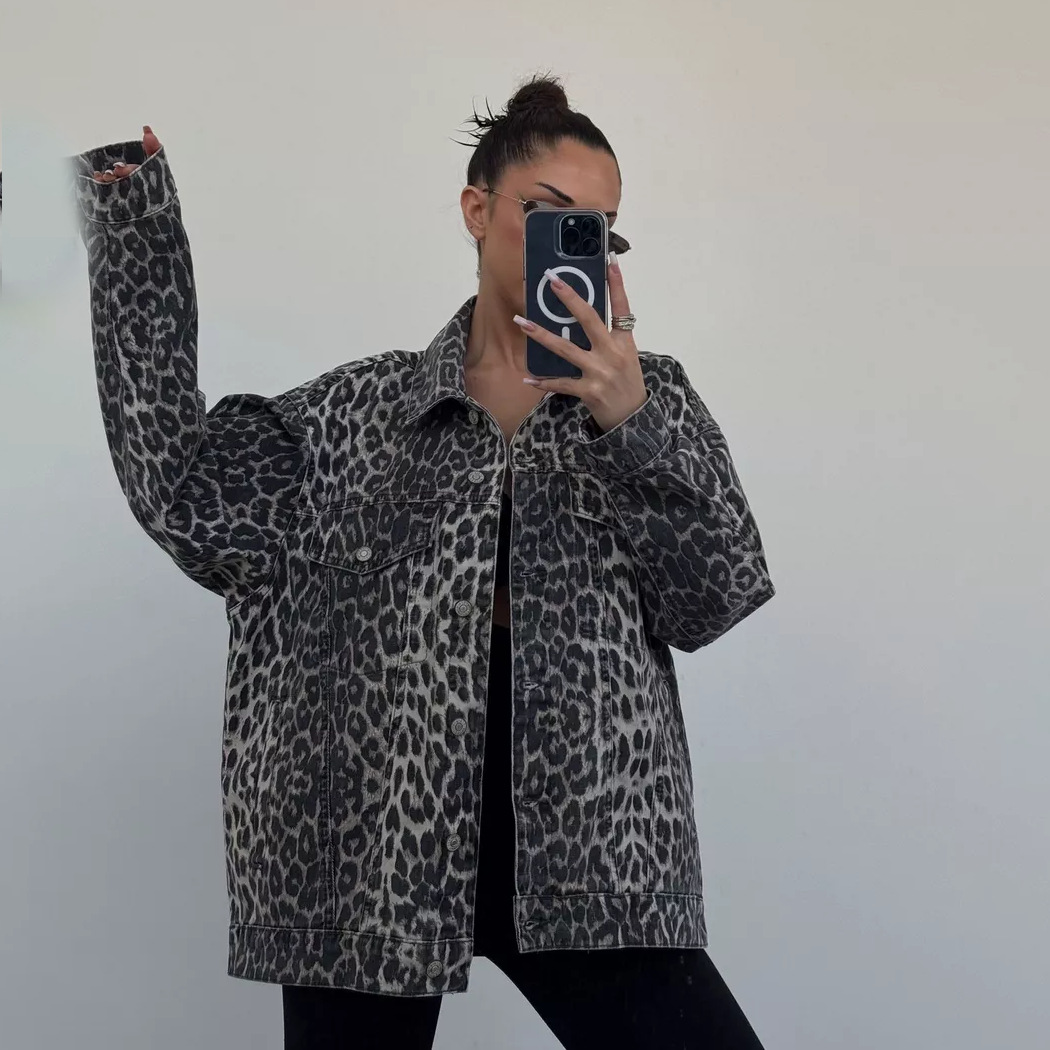 Leopard Pattern Women's Streetwear Leopard Single Breasted Coat Casual Jacket
