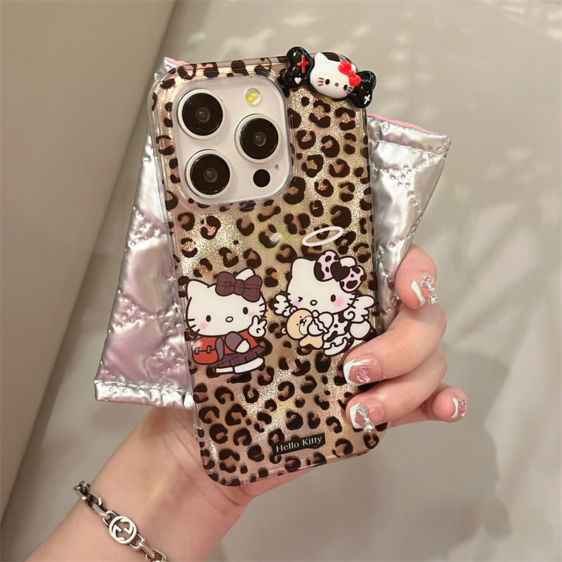Chica ins estampado de leopardo tridimensional KT gato para iPhone14 funda para teléfono móvil 15ProMax Apple 13/12 nuevo 15