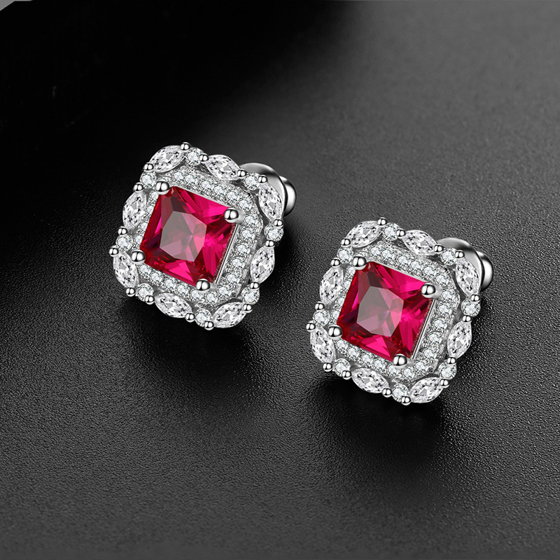 Princess Square Gemstone Drop Earrings For Women Elegant Style_voghion.com