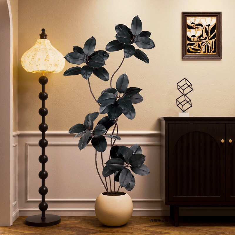 Trendy Black Jade Rubber Tree Indoor Floor Decor Living Room Nordic Ins Modern Potted Plant Soft Decoration Silk Flower